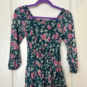 Girls Green Floral Dress